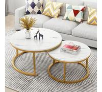 Lot de 2 tables basses gigognes en marbre pour salon et bureau, meubles élégants avec dessus en bois et cadre en métal de 71,1 cm de hauteur, table d'appoint ronde, design moderne et construction