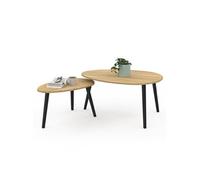 IDMarket – Lot de 2 tables basses gigognes GAIA – Bois et pieds noirs, style scandinave