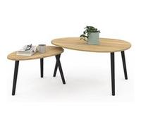 IDMarket – Lot de 2 tables basses gigognes GAIA – Bois et pieds noirs, style scandinave