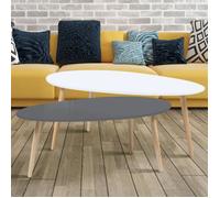 Lot de 2 tables basses gigognes GIGI laquées PM gris GM blanc scandinave - IDMARKET - Ovale - L.88cm H.40cm