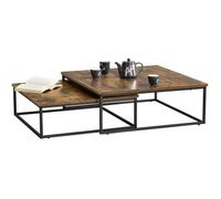 [en.casa] Lot de 2 Tables Gigognes Carrées de Tailles Différentes Set de 2 Tables de Salon Ensemble de 2 Tables d'appoint Panneau de Particules Acier Revêtu par Poudre Effet Bois Foncé Noir Mat