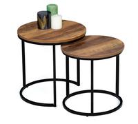 IDMarket – Lot de 2 tables basses gigognes Hawkins rondes 40/45 bois foncé design industriel