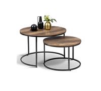 IDMarket – Lot de 2 tables basses gigognes Hawkins rondes 54/70 bois foncé design industriel
