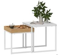 HOMCOM Lot de 2 Tables Basses gigognes carrées, Tables gigognes de Salon avec Cadre en Acier, pour Salon, Chambre, Petit Espace, Style Moderne, Blanc