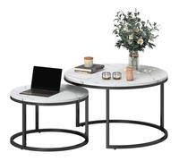 Lot de 2 tables basses gigognes - HOMCOM - empilable - design industriel - pieds en métal - blanc