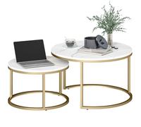 Lot de 2 tables basses gigognes - HOMCOM - empilable - design industriel - plateau imitation ciment - pieds en métal - blanc