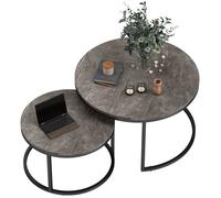 Lot De 2 Tables Basses Gigognes Empilables Acier Effet Marbre Gris Gris