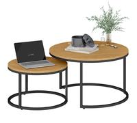 HOMCOM Lot de 2 Tables Basses gigognes, Table Basse Ronde, empilable, Design Industriel, Pieds en métal, Marron