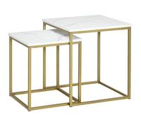Lot de 2 tables basses gigognes - HOMCOM - plateau blanc aspect marbre - pied en acier doré