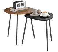 HOMCOM Lot de 2 Tables Basses gigognes, Tables d'appoint Style Contemporain Cadre en métal, en Forme Ronde et Triangulaire, Bout de canapé pour Salon, Chambre, Noyer et Noir