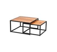 Lot de 2 Tables Basses Gigognes Métal et Bois - GHITA -