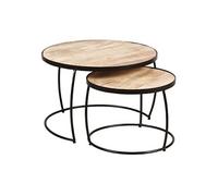 GIZEM - Lot de 2 Tables Basses Gigognes Métal et Bois