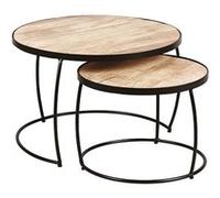GIZEM - Lot de 2 Tables Basses Gigognes Métal et Bois