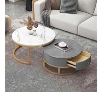 Lot de 2 tables basses gigognes modernes effet marbre, design à 2 tiroirs, décoration de salon élégante, mobilier fonctionnel pour adultes, économie d'espace, décoration d'intérieur contemporaine