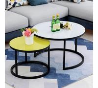 Lot de 2 tables basses gigognes modernes - Plateau rond en verre avec cadre en métal, tables d'appoint empilables élégantes pour le salon et la chambre à coucher, petites tables centrales (style 2)