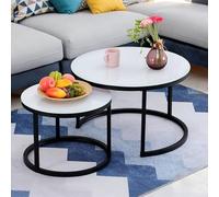 Lot de 2 tables basses gigognes modernes - Tables d'appoint rondes empilables en verre avec cadre en métal pour salon et chambre à coucher - Petites tables centrales élégantes (style 3)