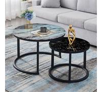 Lot de 2 tables basses gigognes modernes - Tables d'appoint rondes empilables en verre et métal pour salon et chambre à coucher - Petites tables centrales élégantes (style 8)