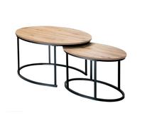 Lot de 2 tables basses gigognes ovales effet chêne 90 cm - LENNY