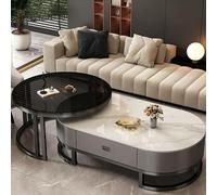 Lot de 2 tables basses gigognes ovales modernes - Dessus en pierre et cadre en acier - Tables de cocktail de salon avec tiroir, 119,4 x 61 x 40,6 cm et 81,3 x 81,3 x 45,7 cm - Décoration d'intérieur