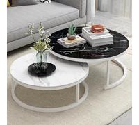 Lot de 2 tables basses gigognes rondes, cadre en métal avec motif marbre, tables d'extrémité pour salon ou chambre à coucher, design simple industriel