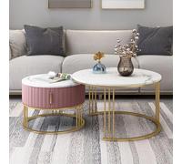 Lot de 2 tables basses gigognes rondes modernes avec dessus en imitation marbre élégant 2 pièces tables d'appoint contemporaines pour bureau ou chambre à coucher Finition MDF 40 x 40 cm + 60 x 45 cm