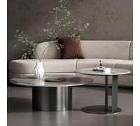 Lot de 2 tables basses gigognes rondes modernes avec dessus en marbre, table basse en marbre du milieu du siècle, table centrale de luxe pour salon, table d'appoint avec base en métal doré pour salle