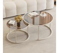Lot de 2 tables basses gigognes rondes modernes en verre, petites tables centrales transparentes pour le salon, idéales pour les petits appartements, élégantes et pratiques