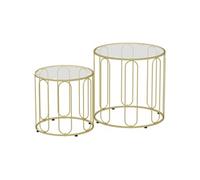 HOMCOM Lot de 2 Tables Basses gigognes, Tables d'appoint empilables Rondes Modernes avec Cadre en métal et Plateau en Verre trempé, pour Salon et Chambre, Ton doré