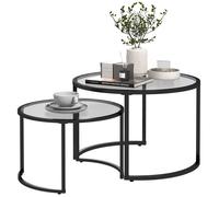 Lot de 2 tables basses gigognes rondes style contemporain - acier noir verre trempé 5 mm Noir G