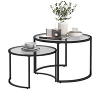Lot De 2 Tables Basses Gigognes Rondes Style Contemporain - Acier Noir Verre Trempé 5 Mm Noir