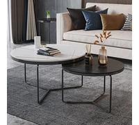 Lot De 2 Tables Basses Gigognes Rondes, Tables D'Appoint De Salon Modernes Avec Plateau En Marbre Et Métal Robuste, Table D'Appoint Empilable Haute Brillance Pour C,Czarny Leg + White + Czarny