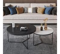 Lot De 2 Tables Basses Gigognes Rondes, Tables D'Appoint De Salon Modernes Avec Plateau En Marbre Et Métal Robuste, Table D'Appoint Empilable Haute Brillance Pour C,Czarny Legs + Czarny + White