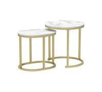 HOMCOM Lot de 2 Tables Basses Tables d'appoint gigognes en Acier et Plateau MDF Aspect marbre - Table Ronde et Ovale - Or