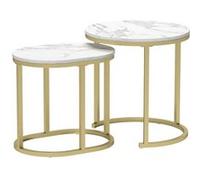 Lot de 2 tables basses gigognes - tables d'appoint encastrables style contemporain - piètement acier plateau MDF aspect marbre blanc