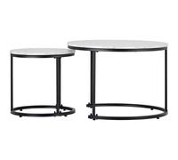 Lot de 2 tables basses gigognes, Tables rondes empilables, MDF, structure métal, grande 71x71x50 cm, petite 46x46x44 cm, Marbre | Aosom France