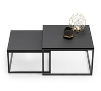 Lot de 2 tables basses, hauteur 42 cm et 36 cm, 70 x 70 cm, table d'appoint design loft, gigogne 2 en 1, surface anti-rayures, Noir
