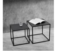 Lot de 2 Tables Basses de Forme Carré en Métal Anti-Éraillures de 35 cm et 40 cm Noires Mat