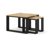 BIM Furniture Table Basse Double Gigogne Lot de 2, Idéal pour Salon, Chambre, Chêne Artisan et Pieds Noirs 60x60 cm Nuka M