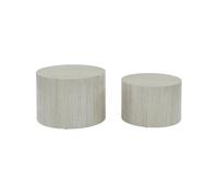 Lot de 2 tables basses PAROS rondes effet marbre blanc cassé. tables gigognes Ø58 x H 40cm / Ø50 x H 33cm