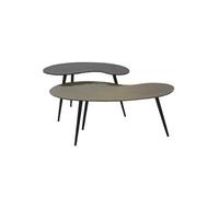 Lot de 2 Tables Basses Plateau en Aluminium Noir et Doré Pieds en Acier Noir - JACK - ALTOBUY Or G