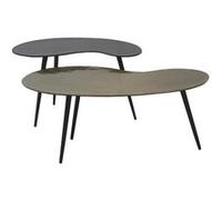 Lot de 2 Tables Basses Plateau en Aluminium Noir et Doré Pieds en Acier Noir - JACK - ALTOBUY Or G