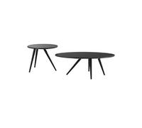 Lot de 2 tables basses plateau MDF placage céramique noir marbré piètement métal - SHADOW -