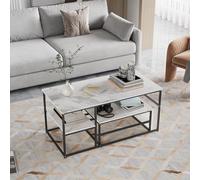 Lot de 2 tables basses rectangulaires avec espace de rangement - Table d'appoint avec cadre en métal - Table basse moderne pour salon, balcon, bureau (noir + blanc)