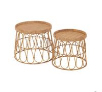 Lot de 2 tables basses rondes 50,5 et 40,5 cm en rotin naturel