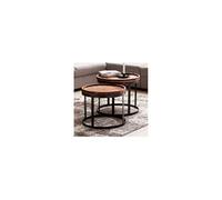 Lot de 2 tables basses rondes 53 et 48 cm en sheesham massif - SINKI