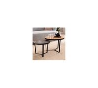 Lot de 2 tables basses rondes 60 et 44 cm aspect bois et pierre