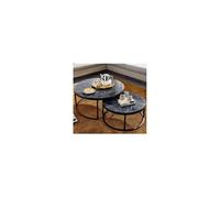 Lot de 2 tables basses rondes 80 et 60 cm aspect marbre noir