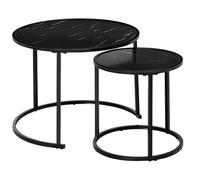 Lot de 2 tables basses rondes gigognes empilables métal noir aspect marbre noir