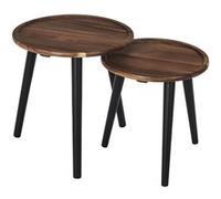 AltoBuy Benedict - Lot de 2 Tables Basses Rondes gigogne en Acacia teinté Noyer