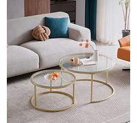 Lot de 2 Tables Basses Rondes gigognes avec Cadre en métal doré, Plateau en Verre Transparent, Tables d'appoint pour Salon, Chambre, Bureau, Appartement (doré) - 60 x 60/40 x 40 cm
